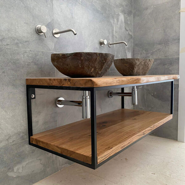 Waschbeckenunterschrank aus Holz – hängend & filigran – Bild 2