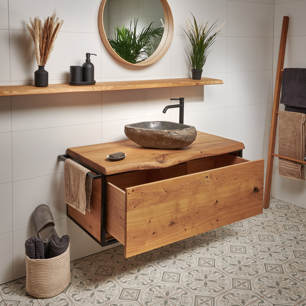 badezimmer waschtisch rustikal aus massivholz mit schublade - spon