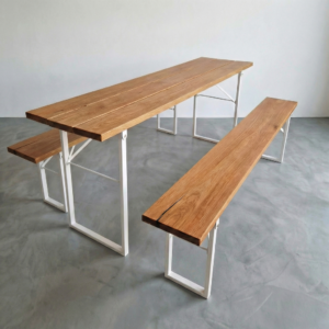 Bierzeltgarnitur aus massiver Eiche 220x50 klappbar mit U-Gestell in Weiß (Tuna)