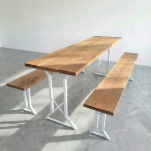 Bierzeltgarnitur Eiche 220x50 klappbar mit X-Gestell in Weiß, Tisch und zwei Bänke