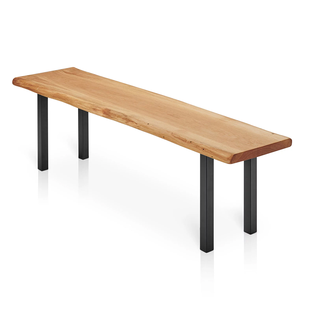 Gartenbank Holz massiv aus Eiche mit schwarzen Stahlbeinen freigestellt